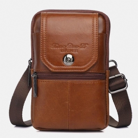 Män Äkta Läder Vintage Multi-Card Slot 6.5 Tums Mini Telefonväska Crossbody Väska Midjeväska Kohudsväska