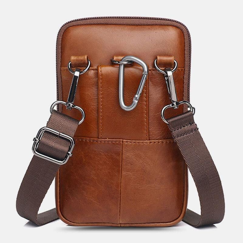 Män Äkta Läder Vintage Multi-Card Slot 6.5 Tums Mini Telefonväska Crossbody Väska Midjeväska Kohudsväska