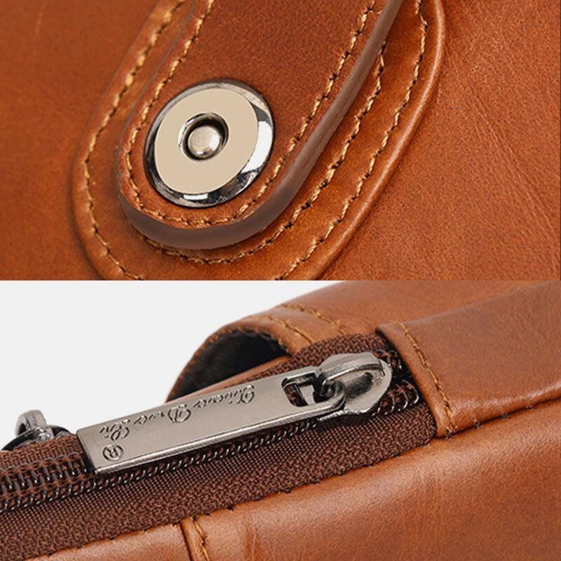 Män Äkta Läder Vintage Multifunktionell 6.5 Tums Blixtlås Hasp Telefonväska Crossbody Väska Midjeväska