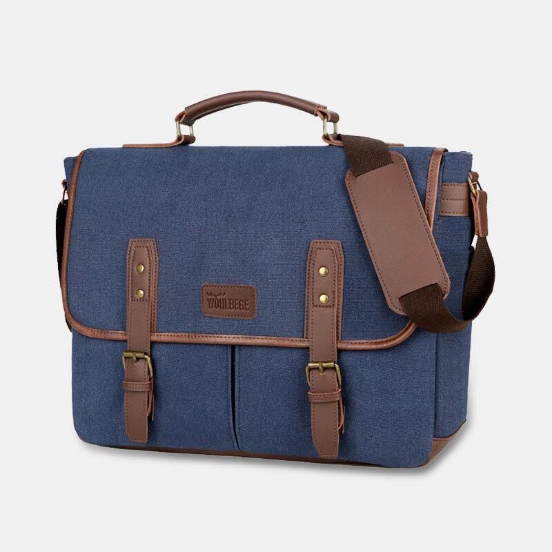 Män Canvas Multi-Pocket Slitbeständig Vintage Business Messenger Bag Laptopväska Crossbody Bag Handväska