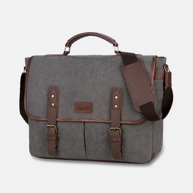 Män Canvas Multi-Pocket Slitbeständig Vintage Business Messenger Bag Laptopväska Crossbody Bag Handväska