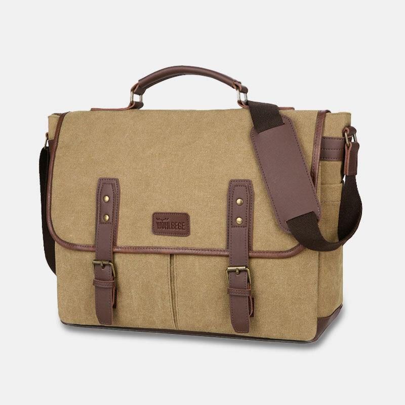 Män Canvas Multi-Pocket Slitbeständig Vintage Business Messenger Bag Laptopväska Crossbody Bag Handväska