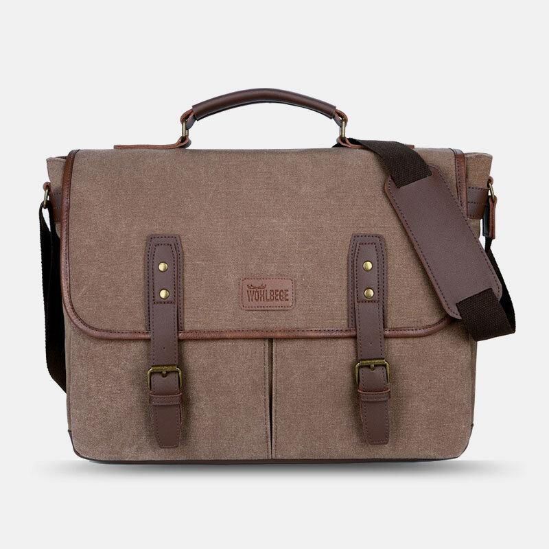 Män Canvas Multi-Pocket Slitbeständig Vintage Business Messenger Bag Laptopväska Crossbody Bag Handväska