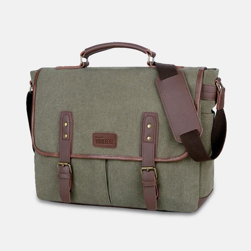 Män Canvas Multi-Pocket Slitbeständig Vintage Business Messenger Bag Laptopväska Crossbody Bag Handväska