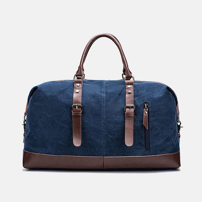 Män Canvas Pu-Läder Handväska Med Flera Fickor Med Stor Kapacitet Axelväska Resväska Duffelväska Crossbody-Väska