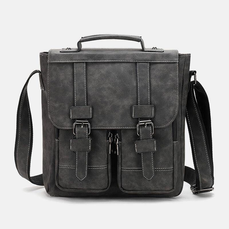 Män Faux Leather Retro Multi-Pocket Multifunktion Crossbody Bag Axelväska Resväska