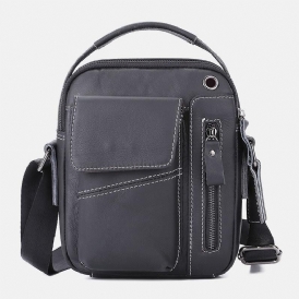 Män I Äkta Läder Hörlurshål Med Flera Fickor Vintage 6.5 Tums Telefonväska Crossbody-Väska Axelväska Messenger Portfölj