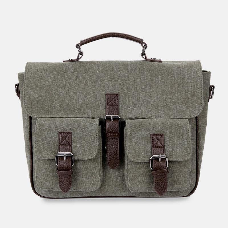 Män Pu Läder Canvas Stor Kapacitet 14 Tums Multifunktions Portfölj Crossbody Väskor Handväska Ryggsäck