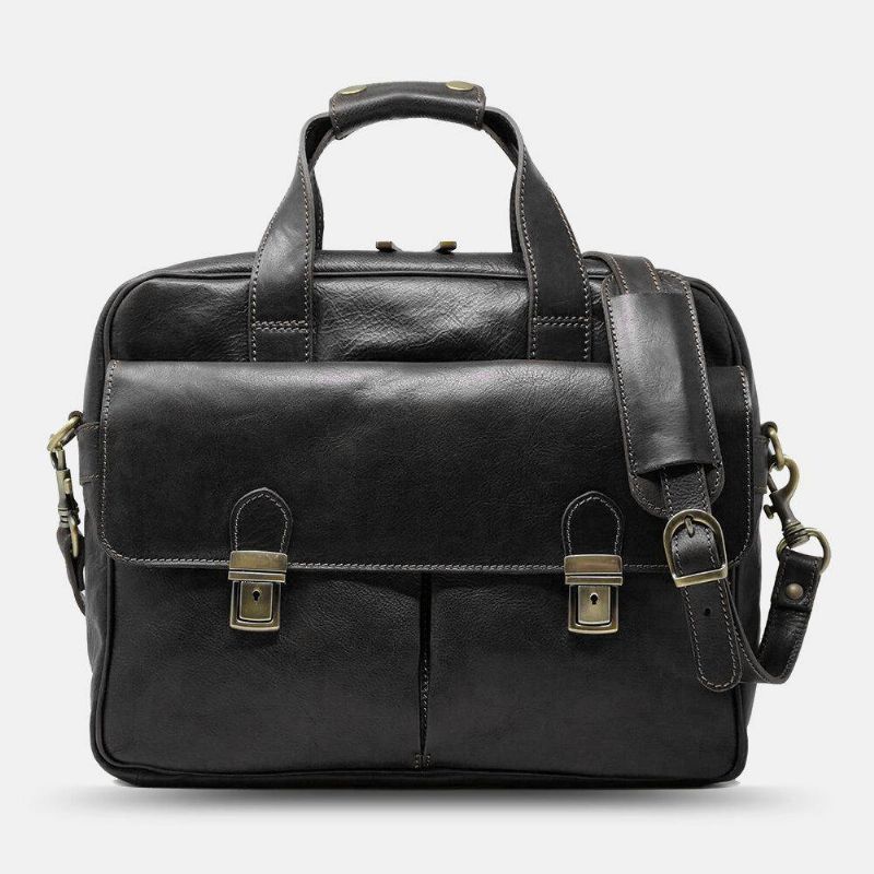 Män Pu-Läder Multi-Pocket 14 Tums Bärbar Datorväska Messenger Bag Resor Crossbody Bag Handväska