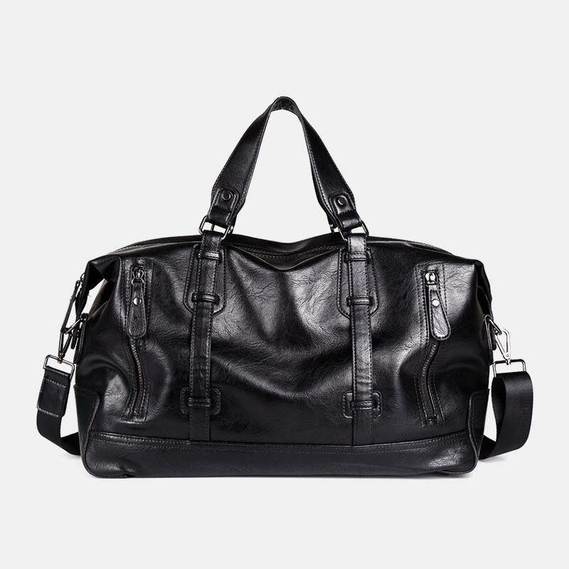 Män Pu-Läder Stor Kapacitet Bärbar Business Messenger Bag Handväska Axelväska Crossbody Bag Duffelväska