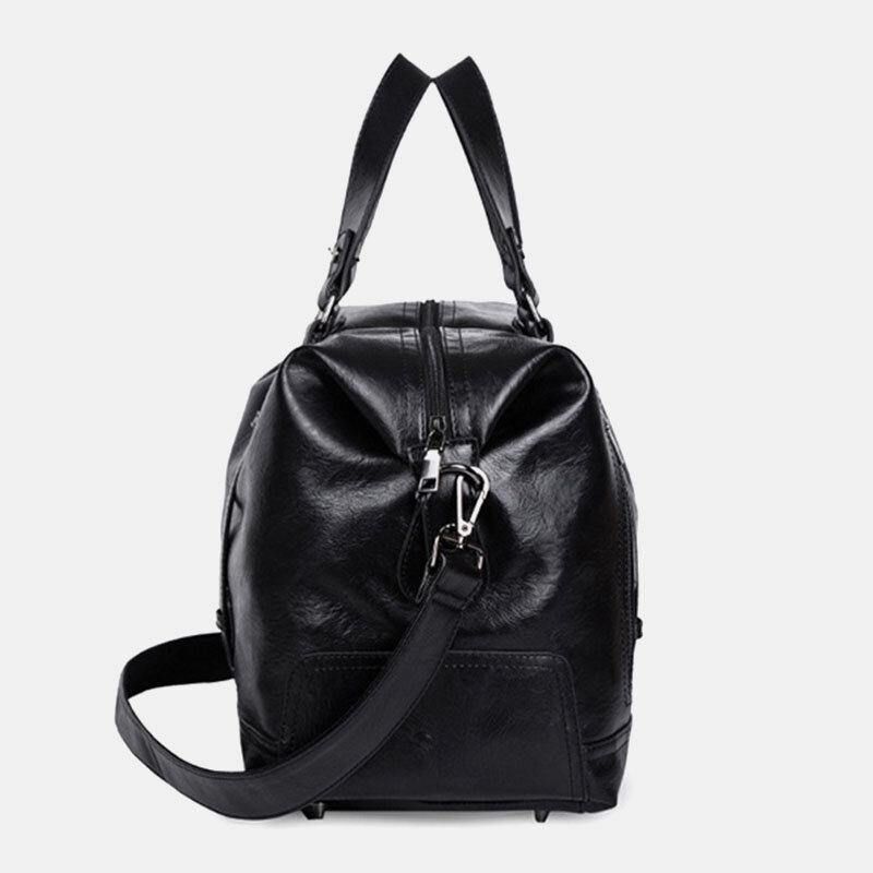 Män Pu-Läder Stor Kapacitet Bärbar Business Messenger Bag Handväska Axelväska Crossbody Bag Duffelväska