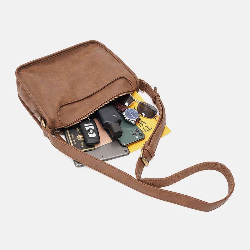 Män Pu-Läder Stor Kapacitet Vintage 6.3 Tums Telefonväska Messenger Bag Crossbody-Väskor Axelväska