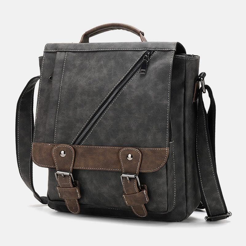 Män Pu-Läder Stor Kapacitet Vintage Casual Vattentät Crossbody-Väskor Som Andas Axelväskor Handväska