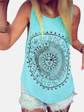 Disk Letter Print Rund Hals Lös Sommar Casual Tank Tops