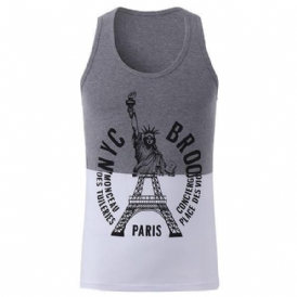 Seobean New York Paris Tryckt Herrväst Bomull Sommar Fritid Fitness Jogging Sport Toppar