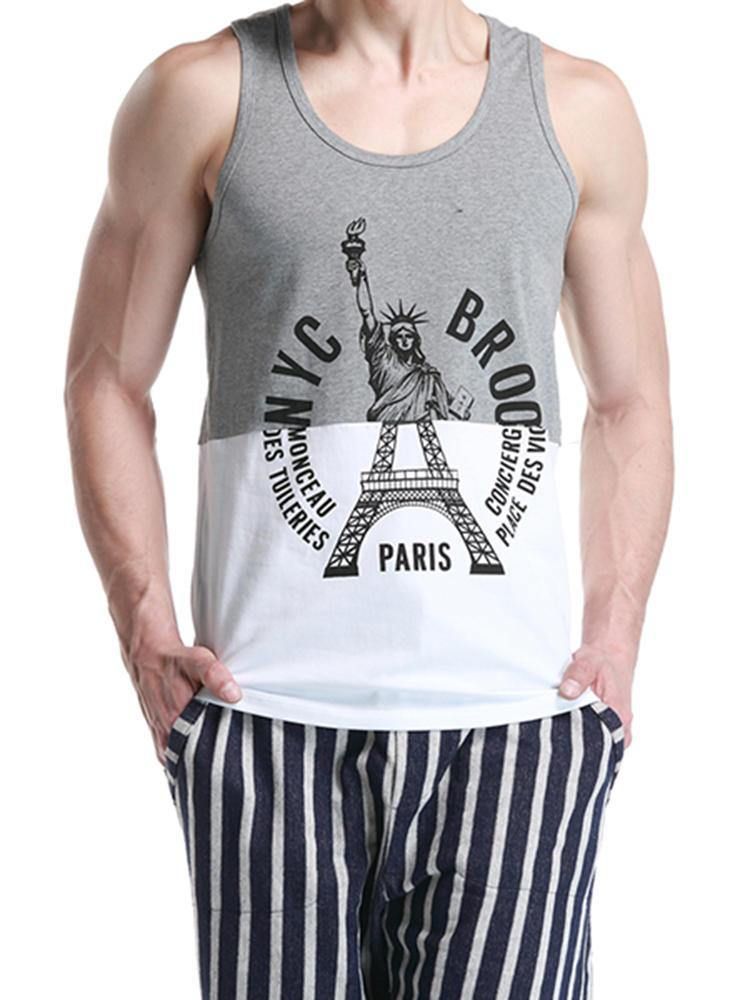 Seobean New York Paris Tryckt Herrväst Bomull Sommar Fritid Fitness Jogging Sport Toppar