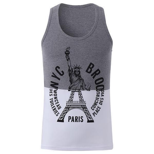 Seobean New York Paris Tryckt Herrväst Bomull Sommar Fritid Fitness Jogging Sport Toppar