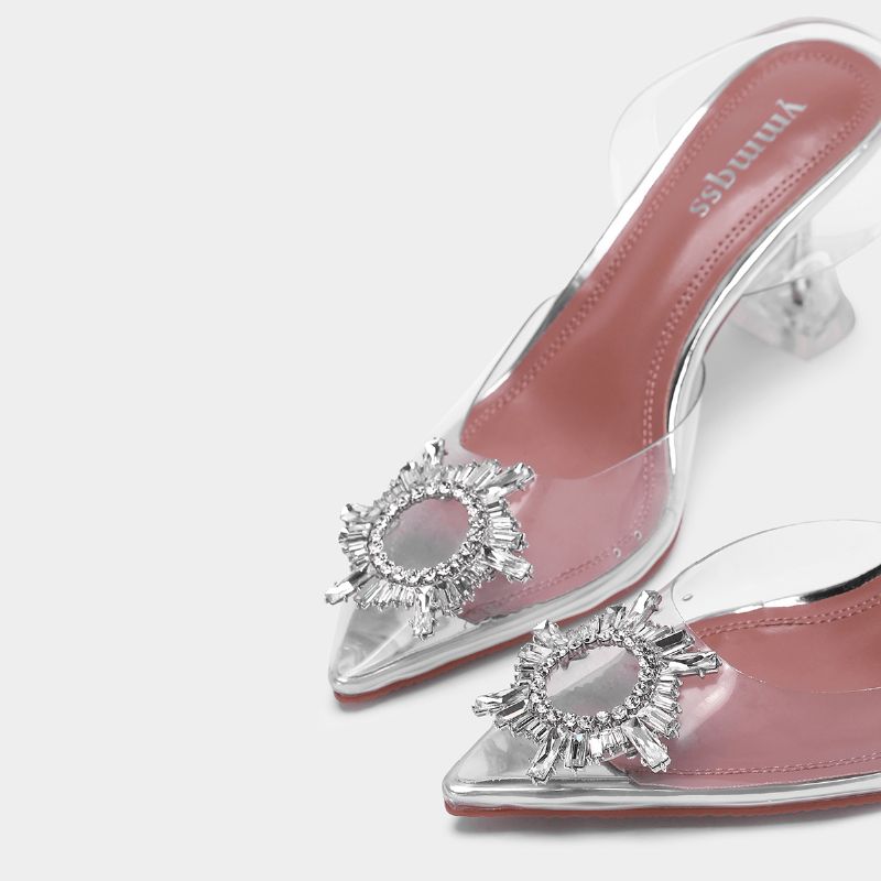 Dam Rhinestone Transparent Slingback Mode Party Pumps För Höga Klackar