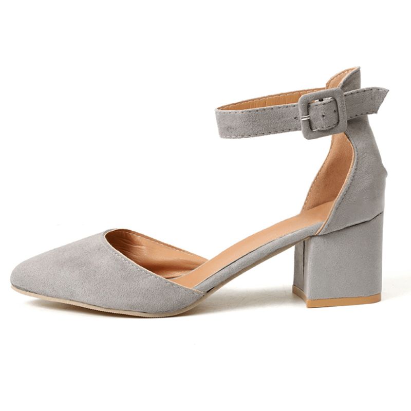 Stor Storlek Kvinnor Chunky Heel Ankel Strap Pumps