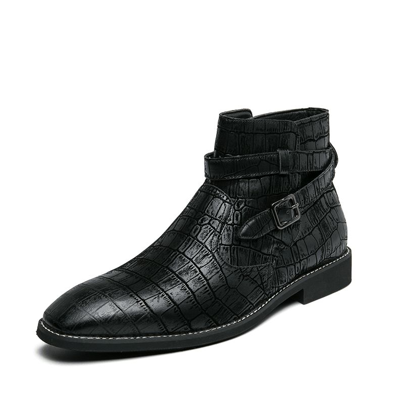 Herrmode Bekvämt Präglat Läder Metal Spänne Strap Ankel Stövlar Boots