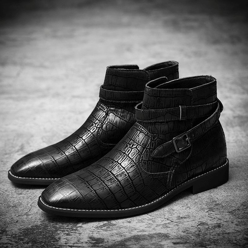 Herrmode Bekvämt Präglat Läder Metal Spänne Strap Ankel Stövlar Boots