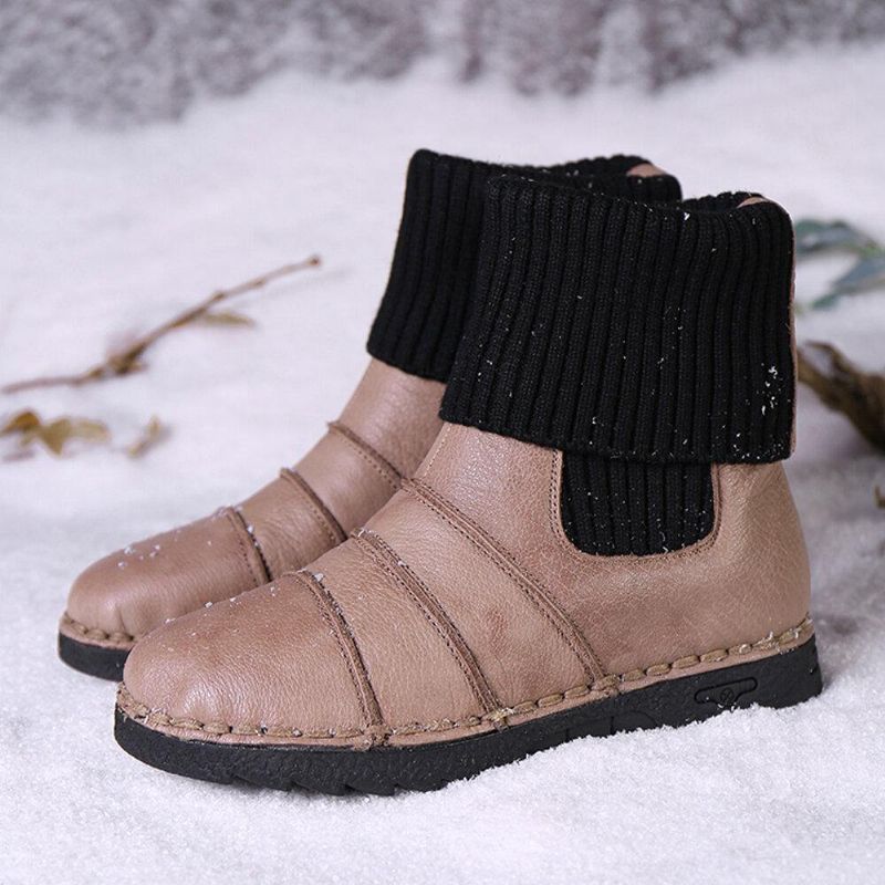 Kohud Lädersömmar Varmt Foder Slip-On Flat Snow Short Stövlar Boots