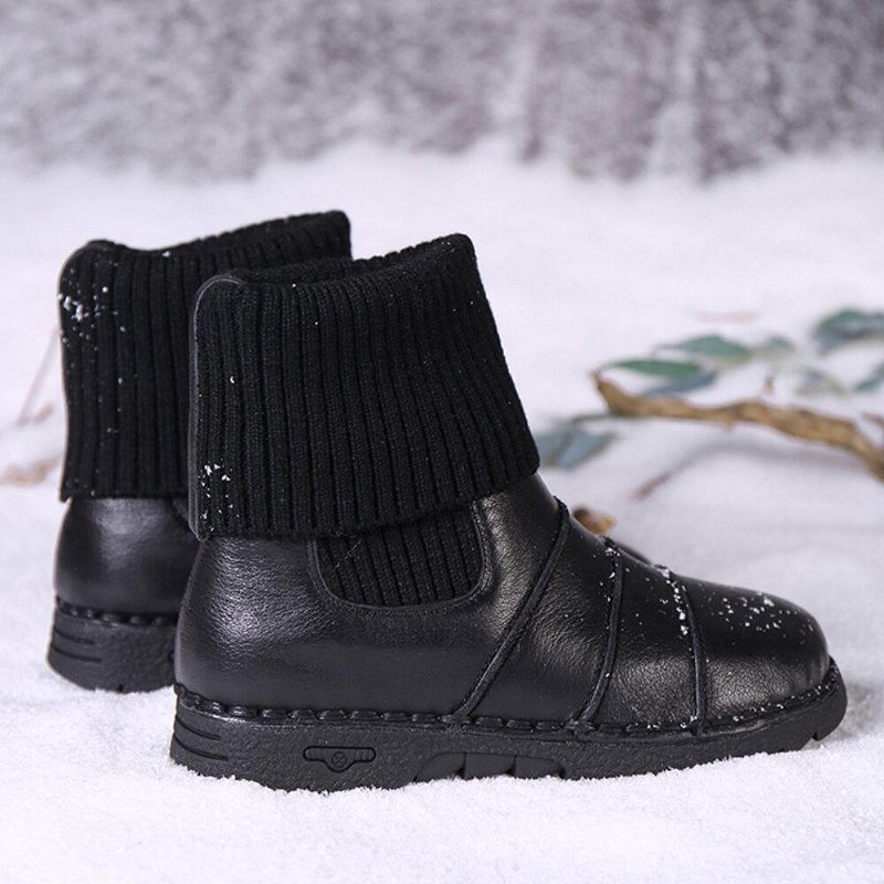 Kohud Lädersömmar Varmt Foder Slip-On Flat Snow Short Stövlar Boots