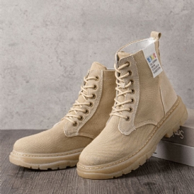 Kvinnor Casual Canvas Tjock Sula Hög Topp Snörning Combat Stövlar Boots