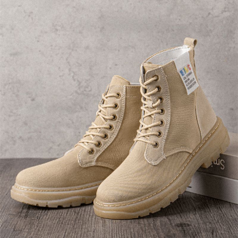 Kvinnor Casual Canvas Tjock Sula Hög Topp Snörning Combat Stövlar Boots