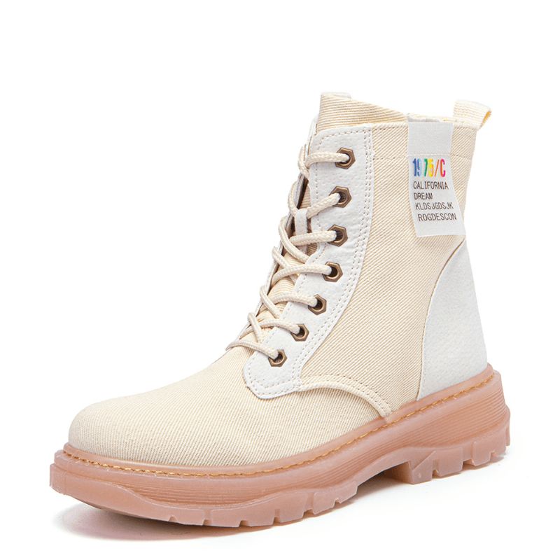 Kvinnor Casual Canvas Tjock Sula Hög Topp Snörning Combat Stövlar Boots