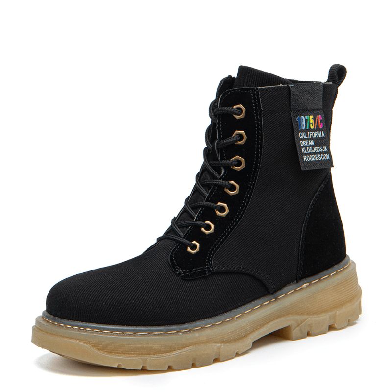 Kvinnor Casual Canvas Tjock Sula Hög Topp Snörning Combat Stövlar Boots