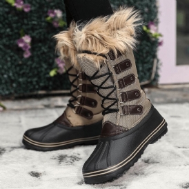 Kvinnor Solid Furry Varm Halkbeständig Cross Strap Mid Calf Snow Stövlar Boots