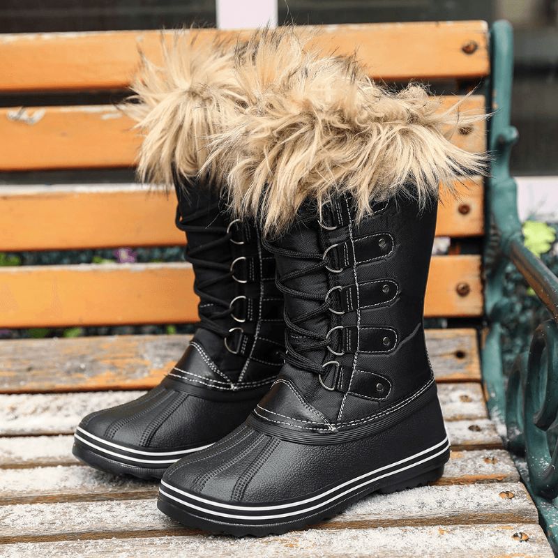 Kvinnor Solid Furry Varm Halkbeständig Cross Strap Mid Calf Snow Stövlar Boots