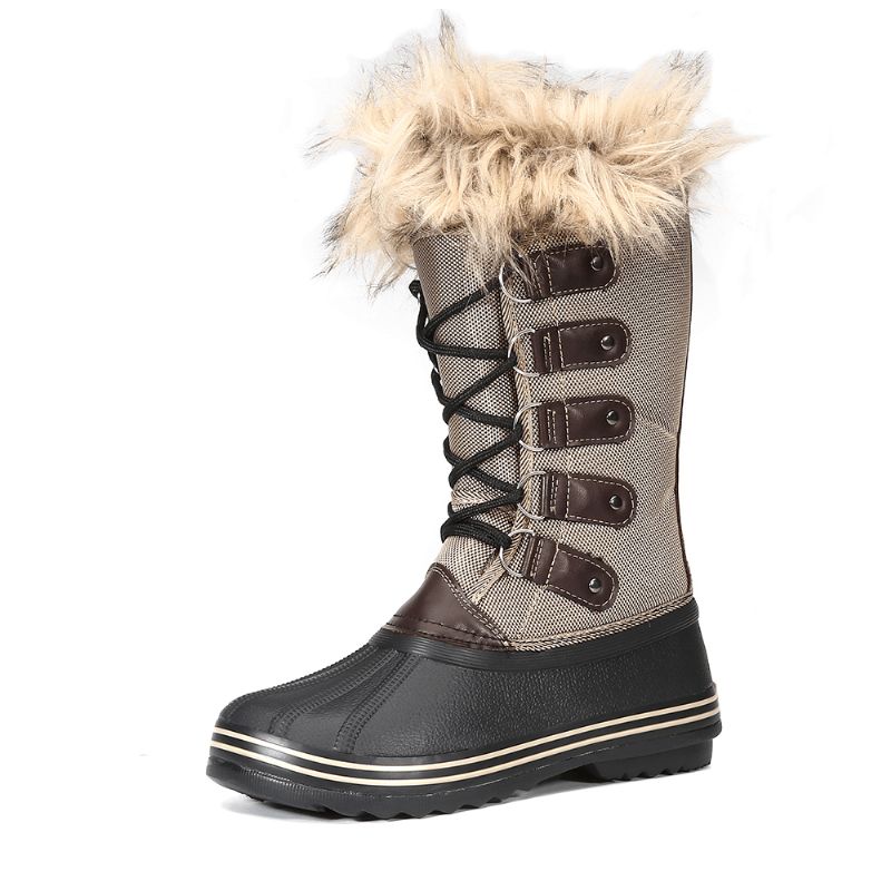 Kvinnor Solid Furry Varm Halkbeständig Cross Strap Mid Calf Snow Stövlar Boots