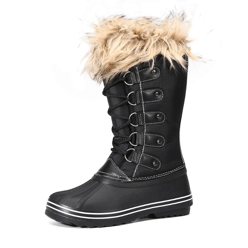 Kvinnor Solid Furry Varm Halkbeständig Cross Strap Mid Calf Snow Stövlar Boots