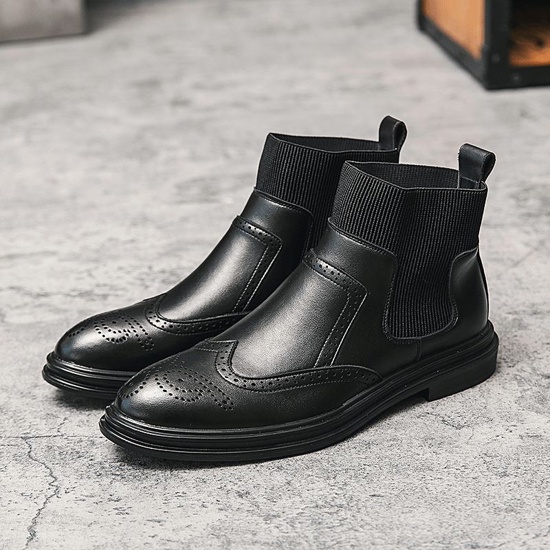 Män Brogue Comfy Elastic Slip On Chelsea Stövlar Boots