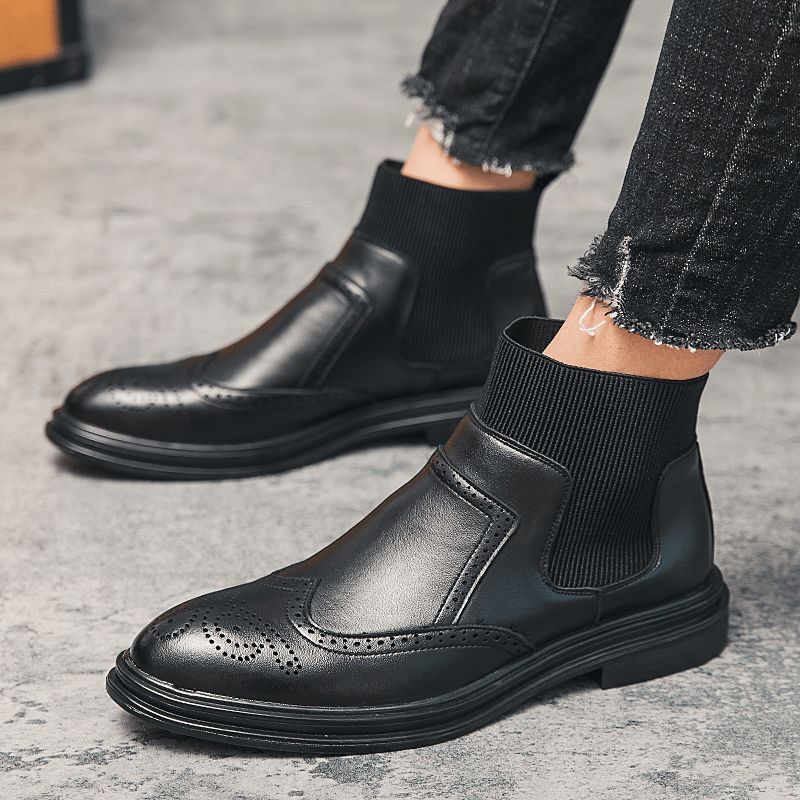 Män Brogue Comfy Elastic Slip On Chelsea Stövlar Boots