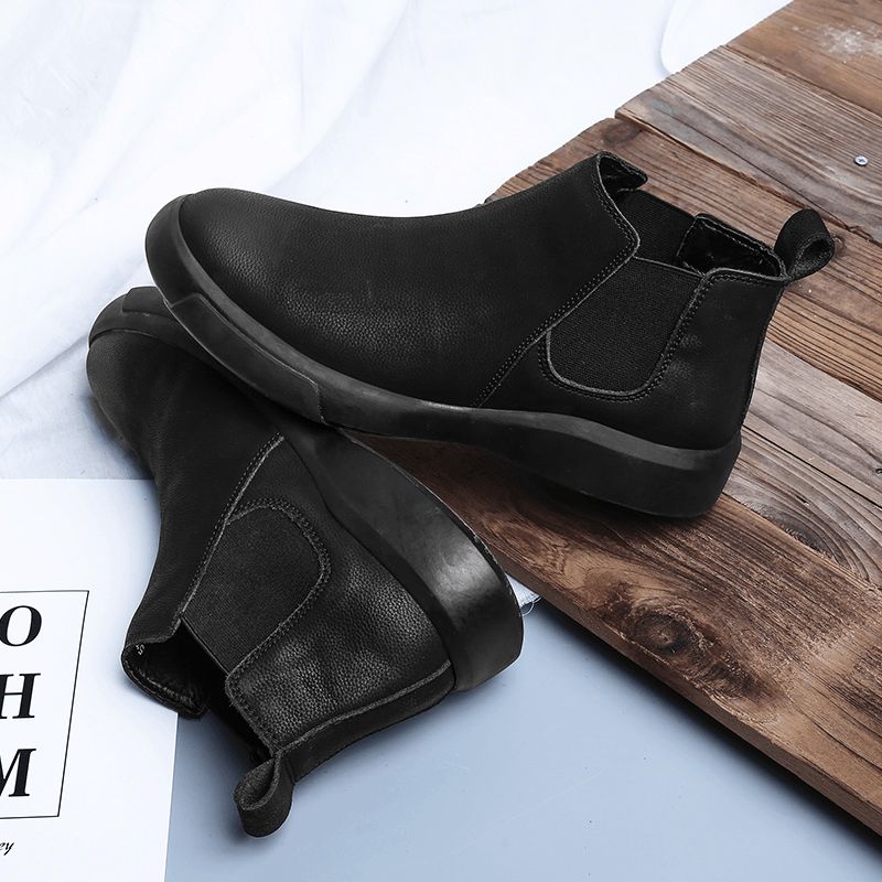 Män Comfy Cowhide Läder Halkfri Elastisk Slip On Casual Chelsea Stövlar Boots