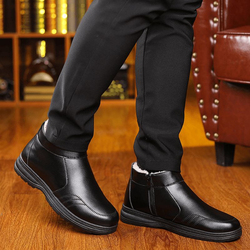 Män Comfy Microfiber Läder Varmfodrade Business Casual Ankel Stövlar Boots