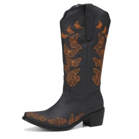 Plus Size Dam Retro Butterfly Broderade Mid Calf Cowboy Stövlar Boots