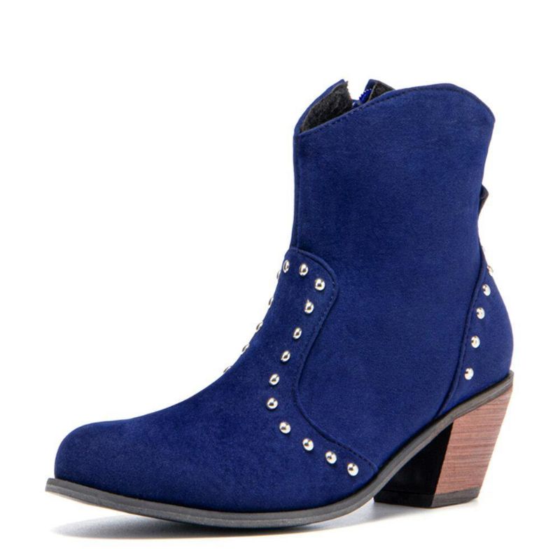 Plus Size Kvinnor Mocka Nit Sida Dragkedja Chunky Heel Ankel Stövlar Boots