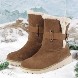 Plus Size Kvinnor Mocka Tyg Bälte Spänne Halkbeständiga Korta Snow Stövlar Boots