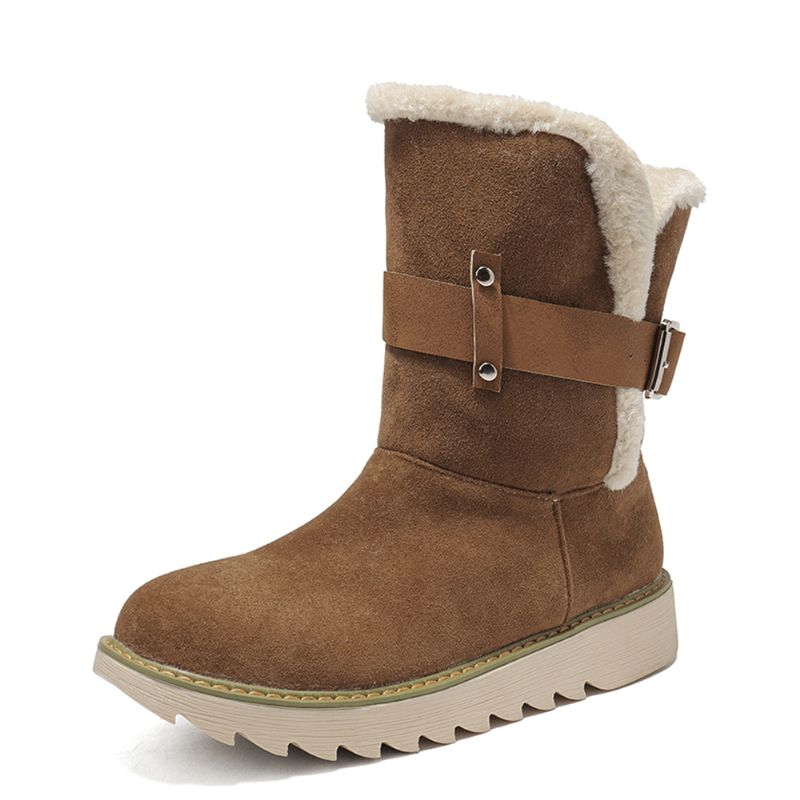 Plus Size Kvinnor Mocka Tyg Bälte Spänne Halkbeständiga Korta Snow Stövlar Boots