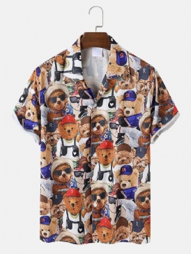 Bear Teddy Cartoon Casual Shirts För Män