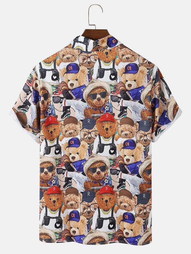 Bear Teddy Cartoon Casual Shirts För Män