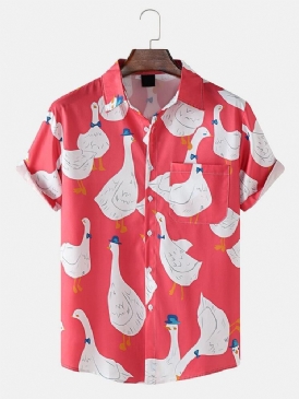 Funny Duck Print Casual Shirts För Män