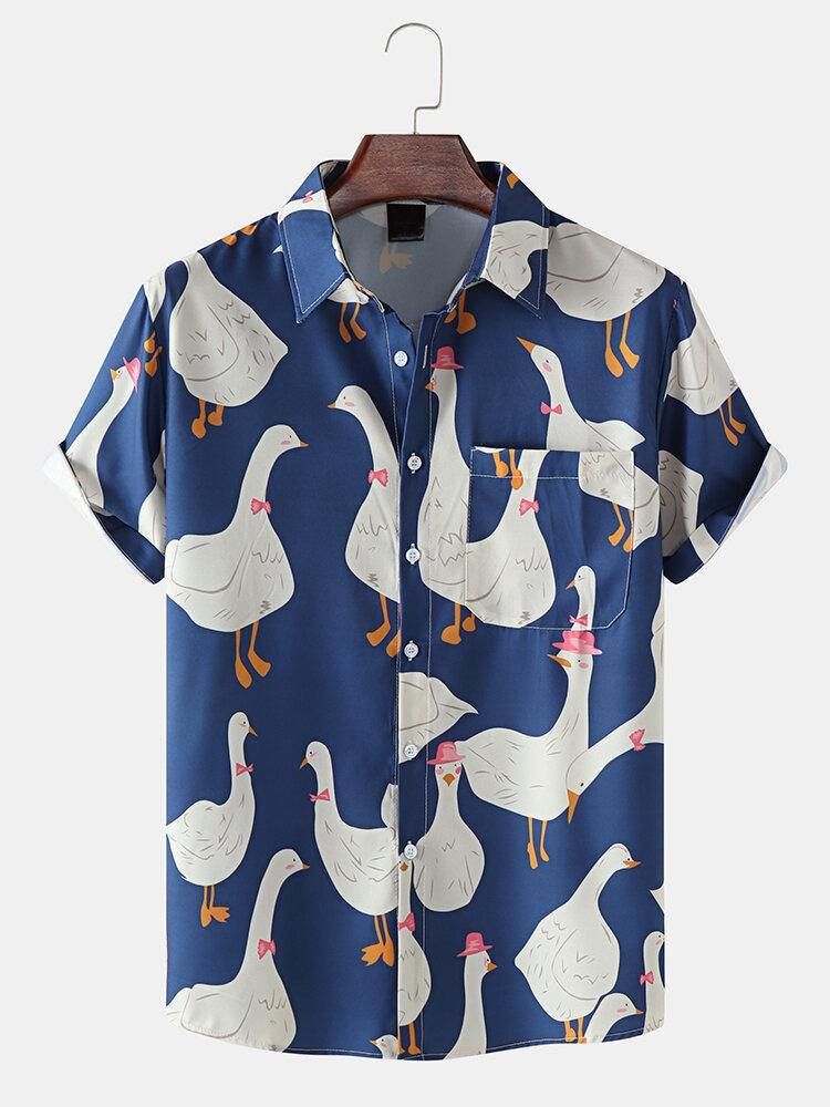 Funny Duck Print Casual Shirts För Män