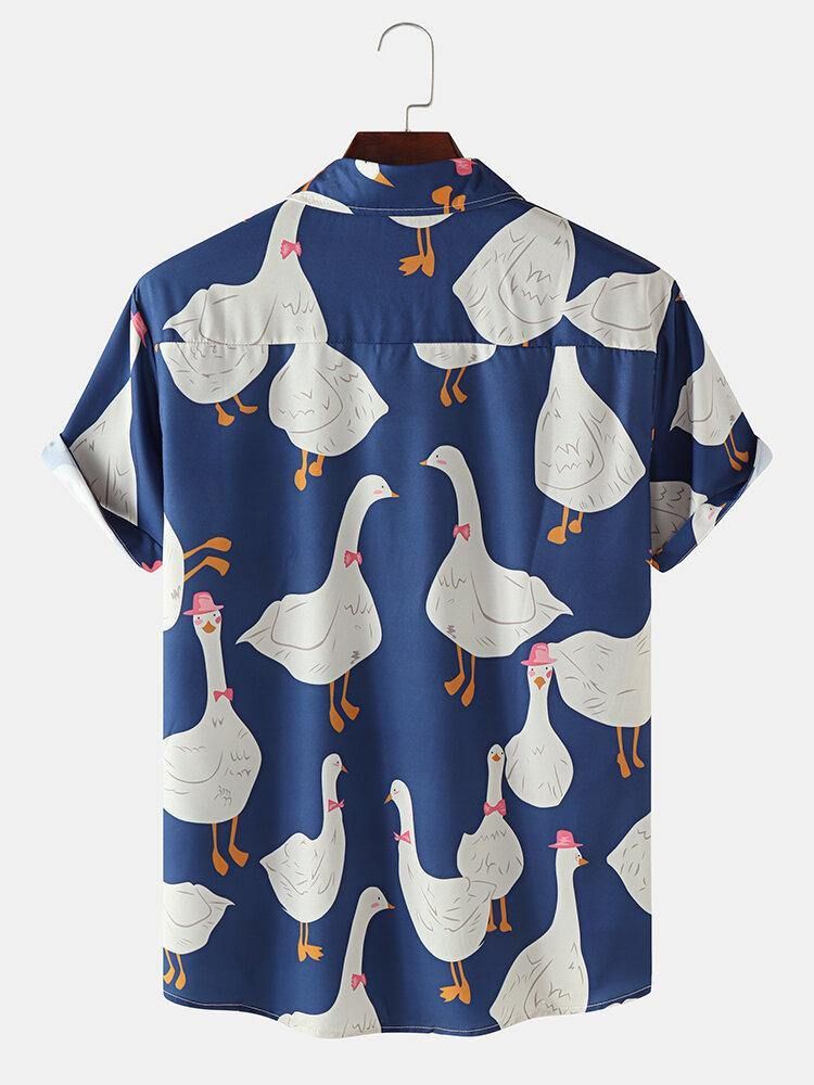 Funny Duck Print Casual Shirts För Män