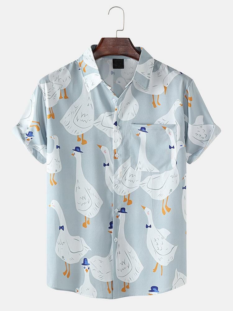 Funny Duck Print Casual Shirts För Män