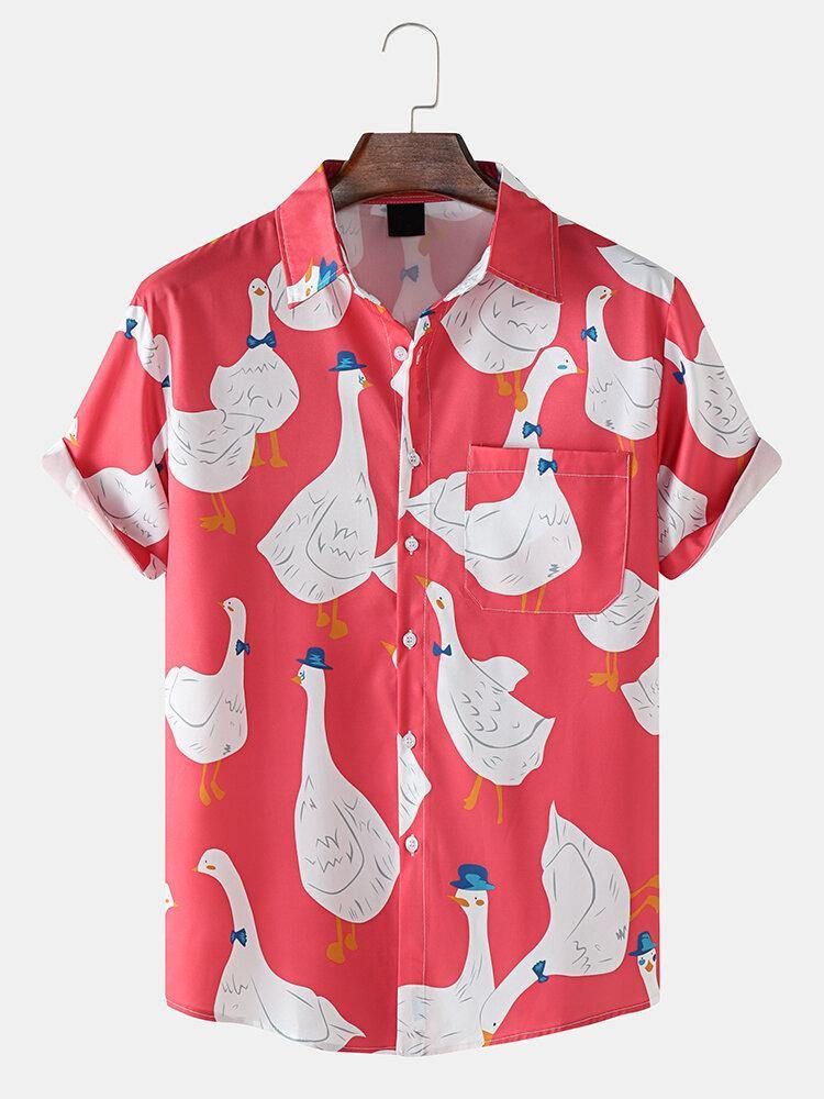 Funny Duck Print Casual Shirts För Män